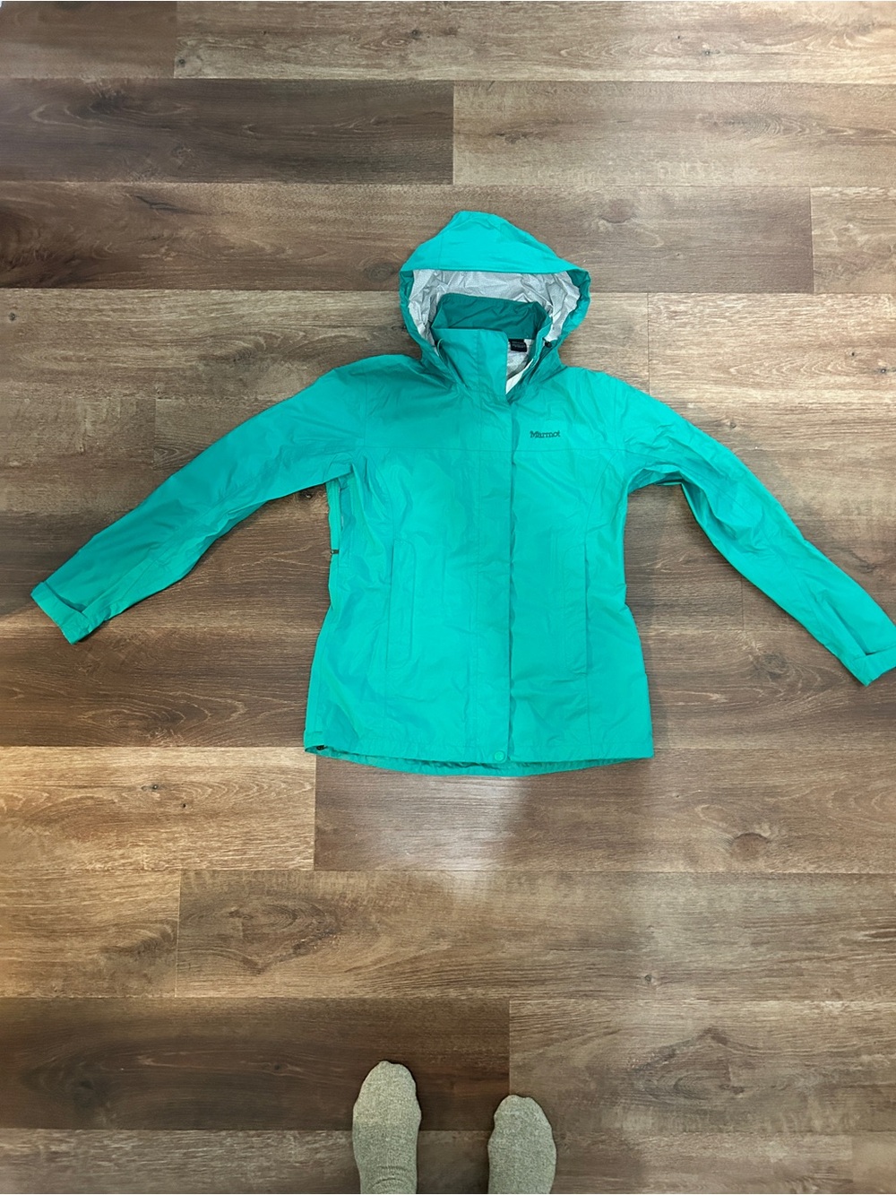 Marmot Teal Waterproof Rain Jacket Hooded Pit Zips Women’s Small